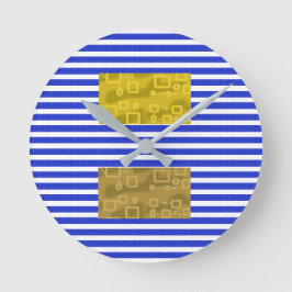 Cool Stripes Blue Gold Geometric  Ronde Klok