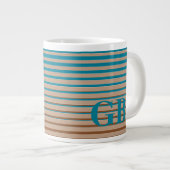 Cool Stripes Brown & Blue Monogramed Extra Grote Beker (Voorkant rechts)