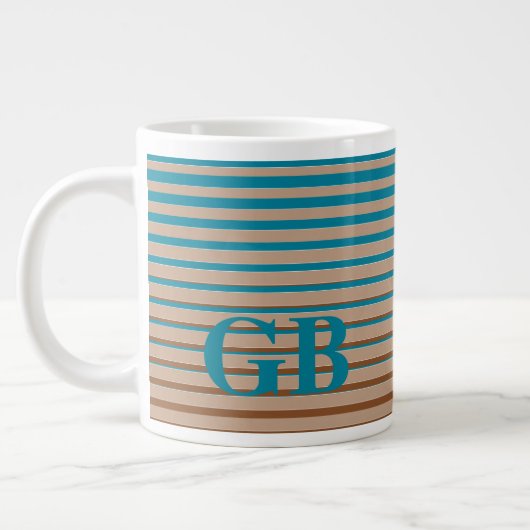 Cool Stripes Brown & Blue Monogramed Extra Grote Beker (Links)