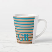 Cool Stripes Brown & Blue Monogramed Latte Mok (Rechts)