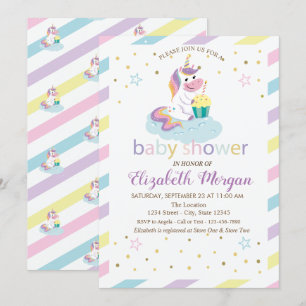 Cool Stripes Stars Unicorn Baby shower Invitation Kaart