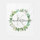 COOL SUCCULENT WREATH FOLIAGE WATERVERF MONOGRAM FLEECE DEKEN (Voorkant)