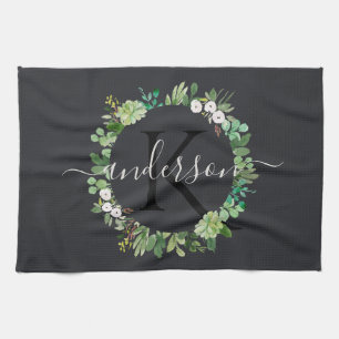 COOL SUCCULENT WREATH FOLIAGE WATERVERF MONOGRAM THEEDOEK