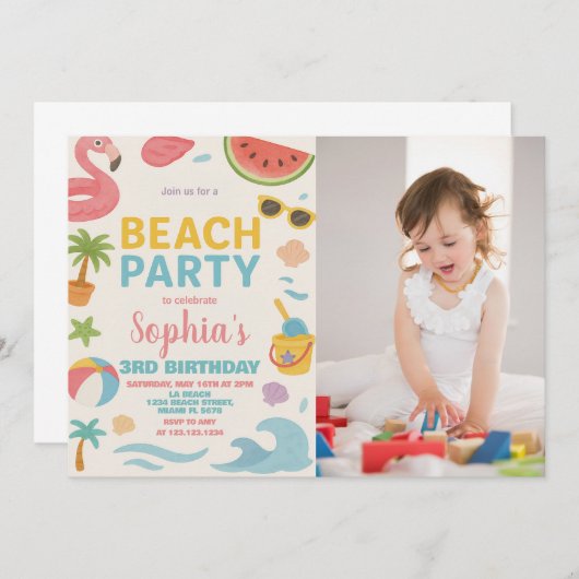 Cool Summer Beach Anniversaire Invitation & Décor (Devant / Derrière)
