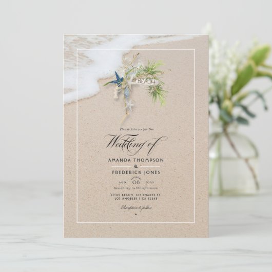 Cool Summer Beach Mariage Photo Invitation (Debout devant)