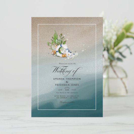 Cool Summer Beach Mariage Photo Invitation (Debout devant)