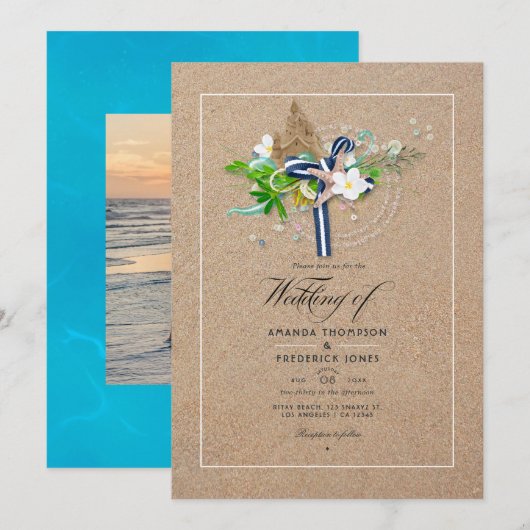 Cool Summer Beach Weddenschap Photo Invitation Kaart (Voorkant / Achterkant)
