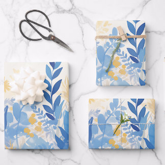 Cool Summer Blue Floral Botanical Garden Inpakpapier Vel
