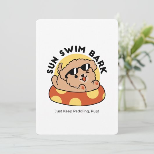 Cool Summer Dog Floating - Schattigee Puppy Pool P Feestdagenkaart (Staand voorkant)