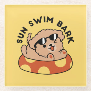 Cool Summer Dog Floating - Schattigee Puppy Pool P Glazen Onderzetter