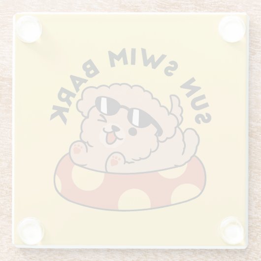 Cool Summer Dog Floating - Schattigee Puppy Pool P Glazen Onderzetter (Achterkant)