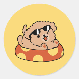 Cool Summer Dog Floating - Schattigee Puppy Pool P Ronde Sticker