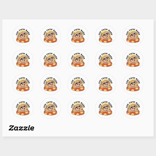 Cool Summer Dog Floating - Schattigee Puppy Pool P Ronde Sticker (Vel)