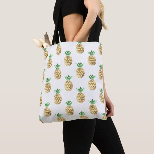 Cool Summer Gold Foil Pineapple Pattern Draagtas (Dichtbij)
