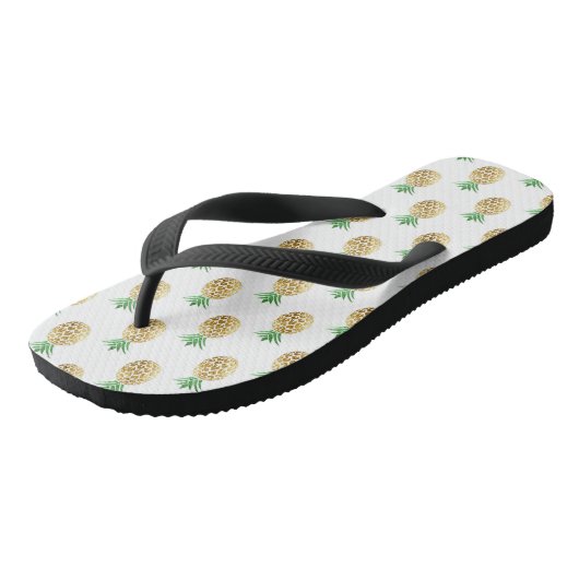 Cool Summer Gold Foil Pineapple Pattern Teenslippers (Schuin)