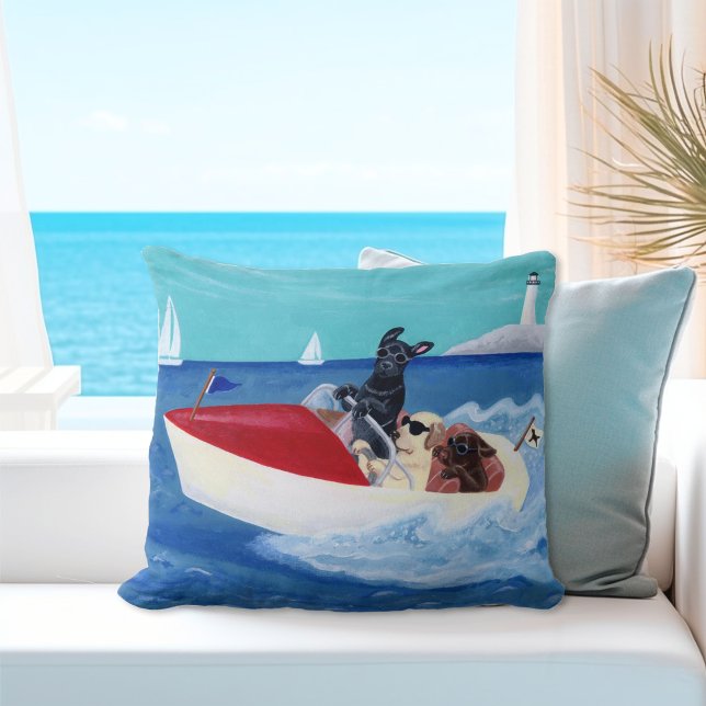 Cool Summer Labradors Painting Kussen (Cool Summer Labradors Throw Pillow.  Nice Gift Idea for Labrador Owner's Beach House.)