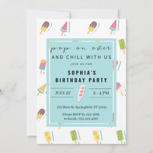 Cool Summer Popsicle Anniversaire Invitation (Devant)