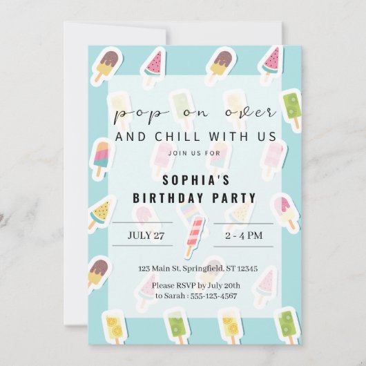 Cool Summer Popsicle Anniversaire Invitation (Devant)