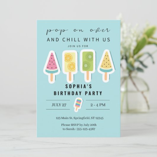 Cool Summer Popsicle Anniversaire Invitation (Debout devant)