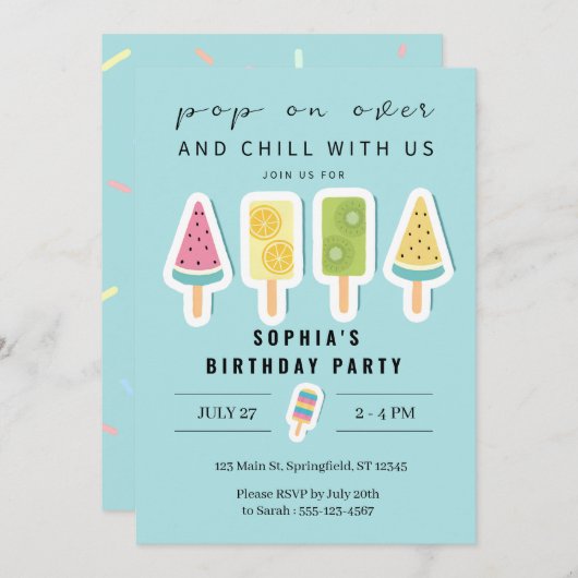 Cool Summer Popsicle Anniversaire Invitation (Devant / Derrière)