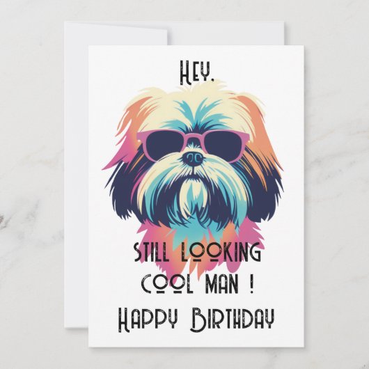Cool Summer Shih Tzu Happy B-day kaart (Voorkant)