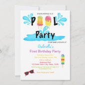 Cool Summer Sun Splash Pool First Birthday Kaart (Voorkant)