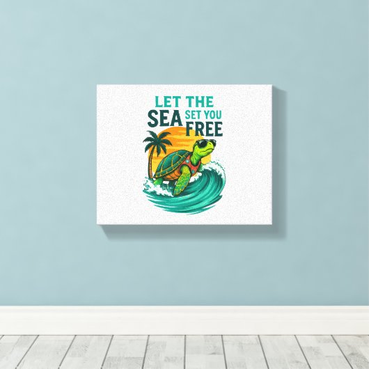 Cool Summer - Zee Turtle Vibes Canvas Afdruk (Insitu (Houten vloer))