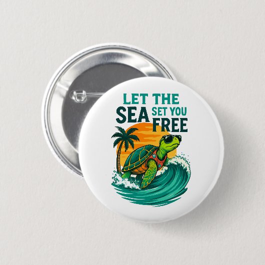 Cool Summer - Zee Turtle Vibes Ronde Button 5,7 Cm (Voorkant /achterkant)