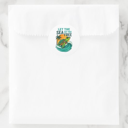 Cool Summer - Zee Turtle Vibes Ronde Sticker (Tas)