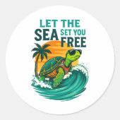 Cool Summer - Zee Turtle Vibes Ronde Sticker (Voorkant)