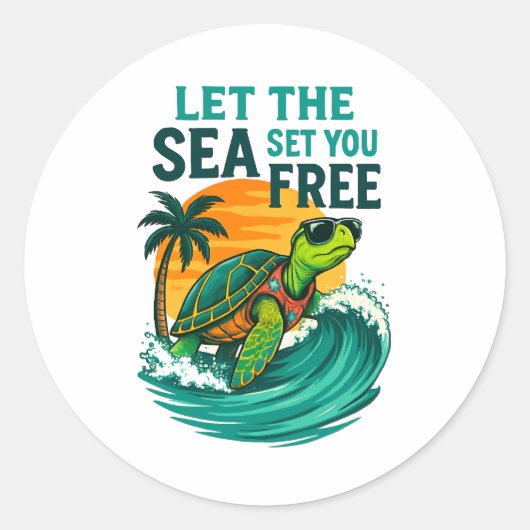 Cool Summer - Zee Turtle Vibes Ronde Sticker (Voorkant)