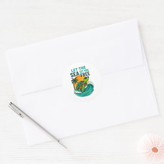 Cool Summer - Zee Turtle Vibes Ronde Sticker (Envelop)