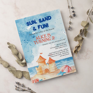 Cool Sun Fun Beach Party Zandkasteel Kids Verjaard Kaart