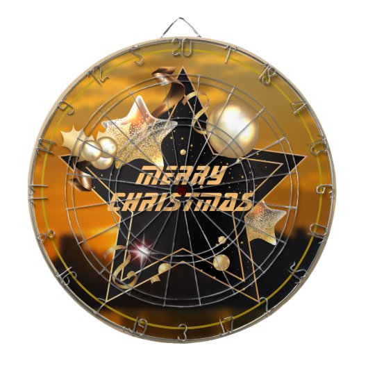Cool Sunrise Gold Black Metallic Stars Merry Xmas Dartbord (Voorkant)