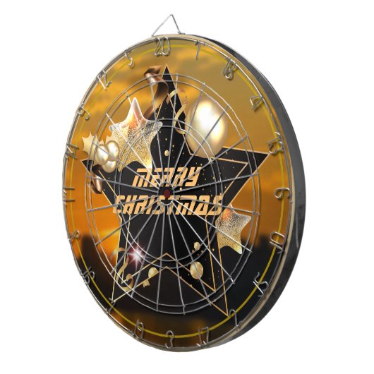 Cool Sunrise Gold Black Metallic Stars Merry Xmas Dartbord (Voorkant Rechts)