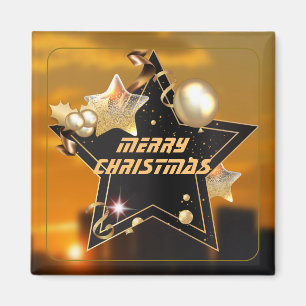 Cool Sunrise Gold Black Metallic Stars Merry Xmas Magneet
