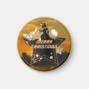 Cool Sunrise Gold Black Metallic Stars Merry Xmas Magneet