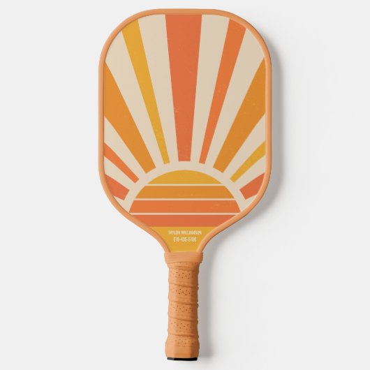 Cool Sunrise Retro Rays Aangepaste tekstnaam Telef Pickleball Paddle (Achterkant)