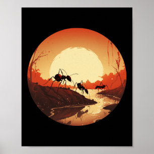 Cool Sunset Ant Outfit voor insectenjongens en -me Poster