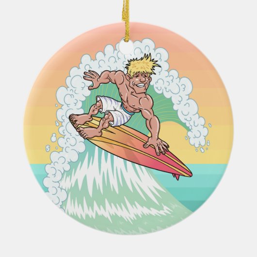 Cool Sunset Surfer Keramisch Ornament (Achterkant)