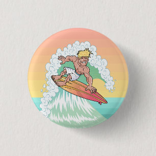 Cool Sunset Surfer Ronde Button 3,2 Cm