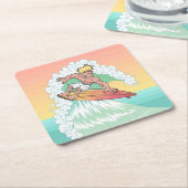 Cool Sunset Surfer Vierkante Kartonnen Onderzetter (Schuin)