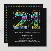 Cool sur Black 21st Birthday Party Invitation (Devant / Derrière)