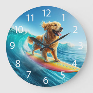 Cool Surfing Golden Retriever Grote Klok