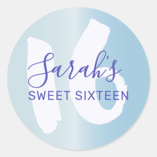 Cool Sweet 16 Blue Metallic Verjaardag Ronde Sticker