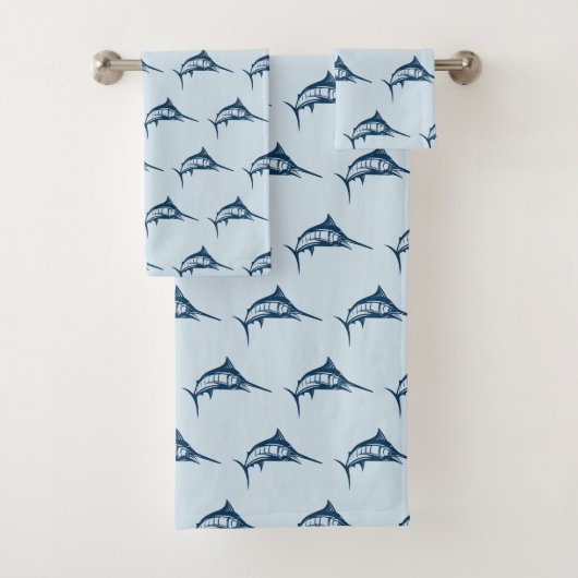 Cool Szwaardvis Blue Illustrated Pattern Bad Handdoek (Insitu)