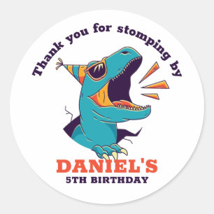 Cool T-Rex Cartoon Dinosaur Kids Birthday Party Ronde Sticker