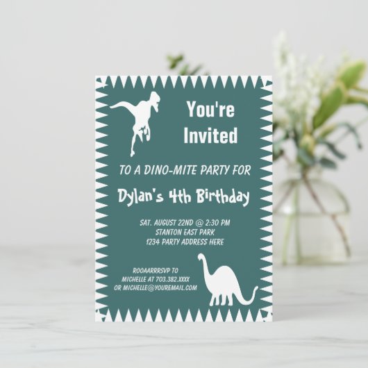 Cool T Rex Dinosaur Birthday Party Kaart (Staand voorkant)