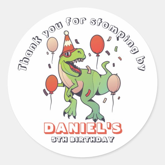 Cool T-Rex Dinosaur Kinder jongens Birthday Party Ronde Sticker (Voorkant)