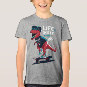 Cool T-Rex Dinosaur Skateboarden Kids Jongeren T-S Tri-Blend Shirt
